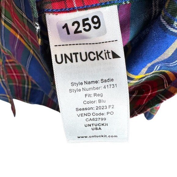 Untuckit for her Sadie blue with red & green plaid button down shirt Size 8 - Picture 11 of 11